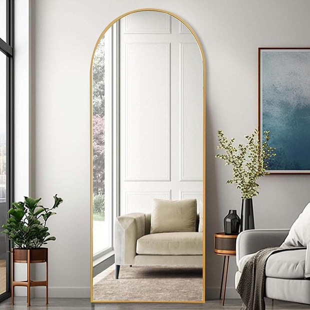 Arched Full Length Mirror, 64 "x 21" Floor Length Mirror with Stand, Wall Mounted Mirrors, Standing Mirrors with Aluminum Alloy Frame, Freestanding, Wall-Mounted or Leaning(Gold)