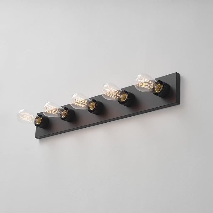 Globe Electric 5-Light Vanity Light, Matte Black, Modern Glam, Bathroom Fixture, Horizontal Vertical Mount, 52088