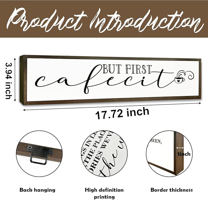 Coffee Wood Sign, Farmhouse Coffees Wall Decoration, Home Kitchen Decor for Shelf Tabletop, Cafe Coffee Station Decor, Coffees Lover Gift, But First Cafecito Sign, 17.8x4x1.2 inches