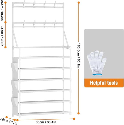 OYREL Shoe Rack 6 Tier Shoes Organizer 24-30 Pairs Shoe Racks for Closet Front Door Entrance Large Capacity Space Saving Shoe Storage Organizer with Multifunctional 5 Hooks and Side Pocket