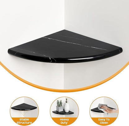 Black Marble Corner Shower Shelf, 9 Inch Marble Corner Shelf for Bathroom Shower Decor, Wall Mounted, Polished, 2 Pcs