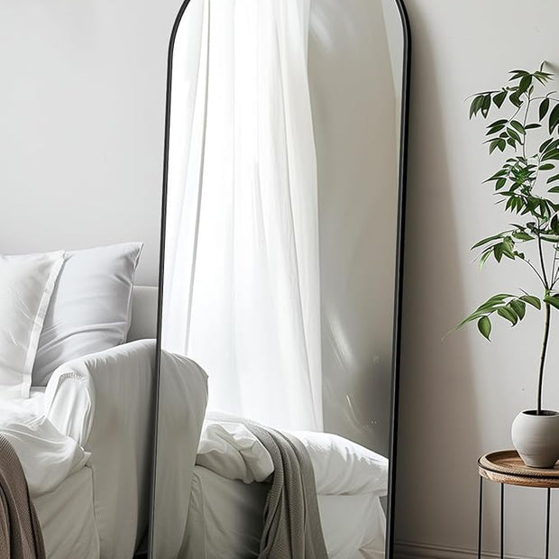 Antok Arched Full Length Mirror, 56"x15" Black Metal Frame Floor Mirror for Bedroom Living Room, Freestanding/Wall Mount/Leaning