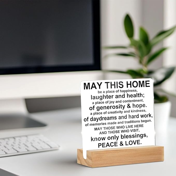 House Warming Decoration Gifts Acrylic Sign, May This Home Acrylic Sign Desk Accessories Decor, Clear Desk Decorative Sign for Dorm Room Home Bedroom Decor，Housewarming Gifts for Women, Man, New House