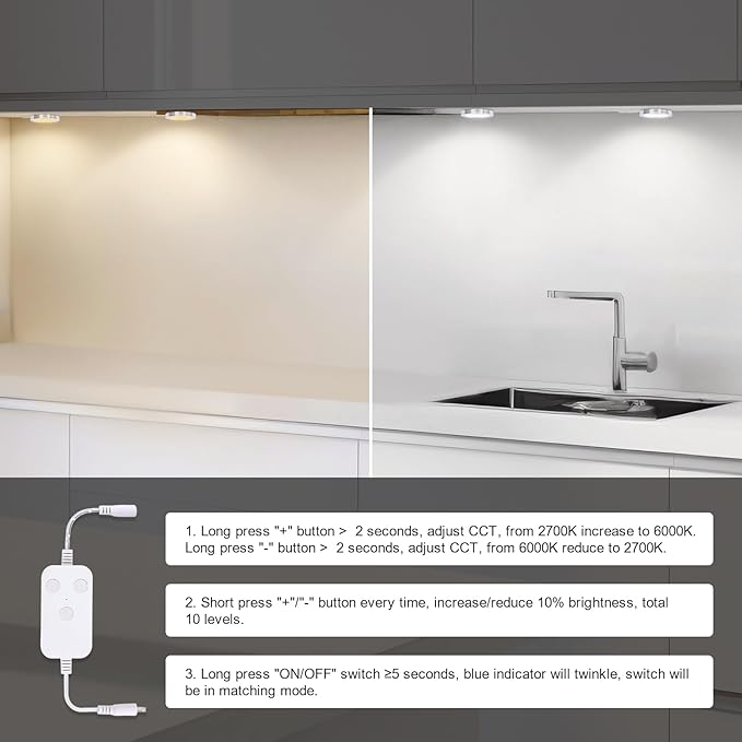 6pack LED Puck Light Kit, 2700-6000K Smart Round Under Cabinet Lighting with APP Control, Compatible with Alexa, Google Assistant, for Under Counter, Kitchen (Silver)