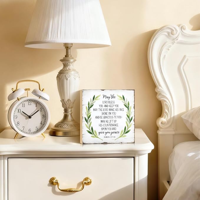 May The Lord Bless You Wood Block Plaque Box Sign for Home Living Room Coffee House Bar Shelf Table Office Decoration, Numbers 6:24-26 Bible Verse Decor Gifts for Women Mom Family Friends