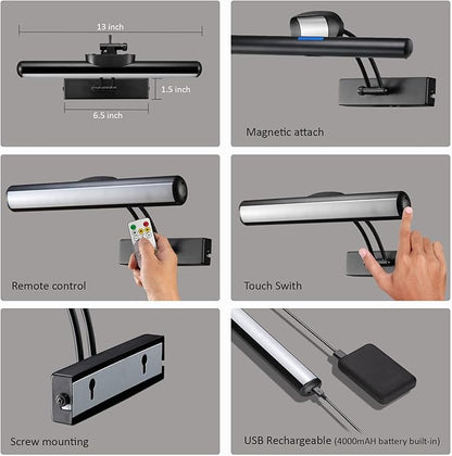 Wireless LED Picture Light with Remote, Rechargeable Battery Painting Light, Dartboard Light Metal Art Lights, 300LM Brightness Adjustable Highlight Display Lamp for Frame Portrait
