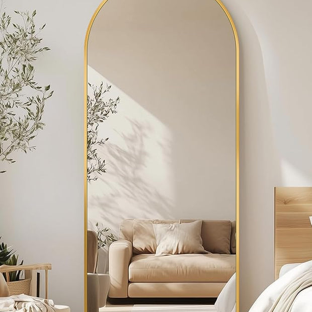 Antok Arched Full Length Mirror, 56"x15" Gold Metal Frame Floor Mirror for Bedroom Living Room, Freestanding/Wall Mount/Leaning