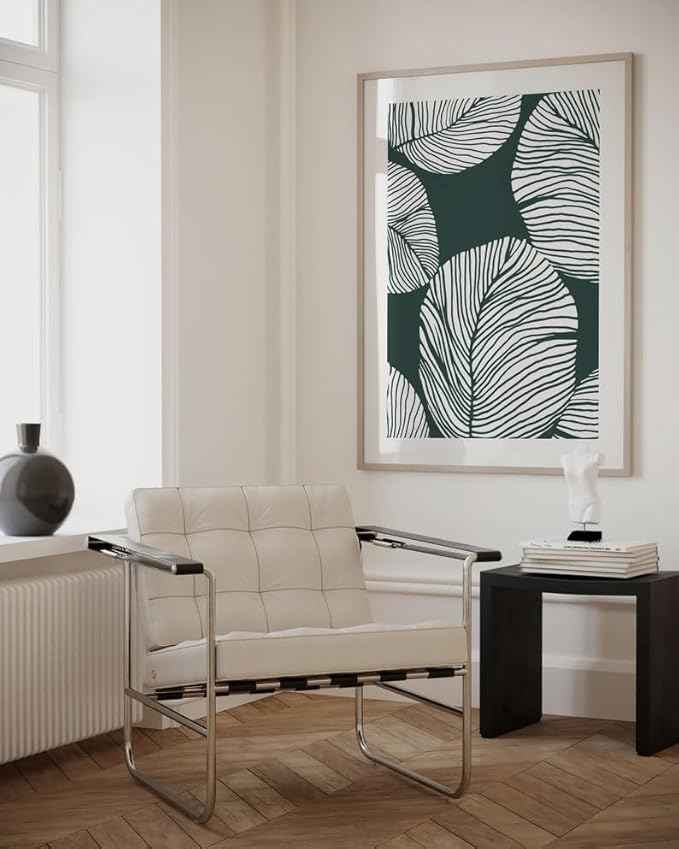 Nationcog Green Botanical Leaf Wall Art, Abstract Line Floral Poster, Scandinavian Japandi Style Decor, Minimalist Plant Artwork for Kitchen or Living Room Gift (Unframed) (24x36)