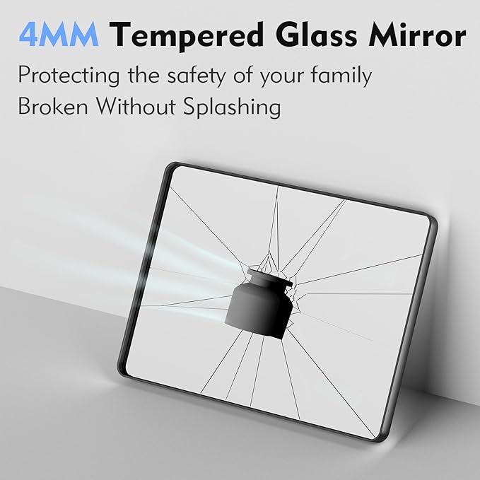 Black Bathroom Mirror 21X30 Inch, Black Metal Framed Mirror for Wall, Rounded Rectangle Matte Bathroom Vanity Mirror with Tempered Glass, Anti-Rust, Horizontal/Vertical