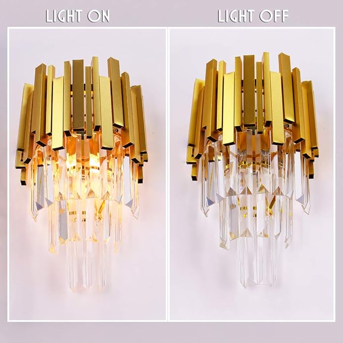 FRIXCHUR Gold Crystal Wall Light 3 Tiers Crystal Wall Sconce Lighting Led Wall Lamp Modern Wall Light Bedside Crystal Wall Lamp for Bedroom Bathroom Living Room Hallway Staircase 2X E12