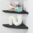 12 inch Corner Shelf, Set of 2 Solid Wood Corner Floating Shelves for Wall, Round End Wall Mounted Floating Shelf for Bedroom, Living Room and Kitchen (Black-12 inch)
