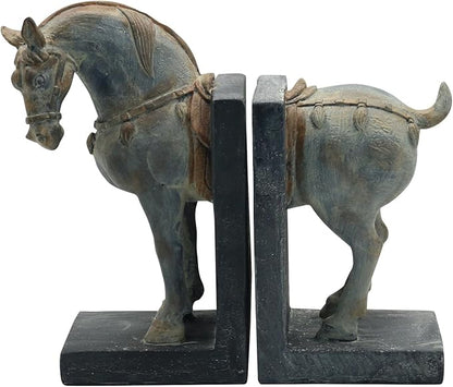Lukitas Tang Horse Decorative Bookends, Heavy Duty Non-Slip Book Holders, Vintage Artistic Ornaments for Office Home Bookshelf Decor, Resin