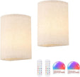 Battery Operated Wall Sconce Set of 2, Rechargeable 6000mAh Magnetic Bulb, No Drill Stick On Cordless Wall Light, RGB & 3 Color Temperatures Dimmable with Linen Shade for Bedroom Living Room