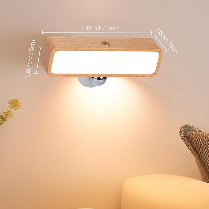 Wood Wall Sconces Battery Operated, Rechargeable Wall Lights Battery Operated, Stick On Wall Mounted lamp Bedside Reading for Bedroom, Stepless Dimmable Wall Lamps for Living Room