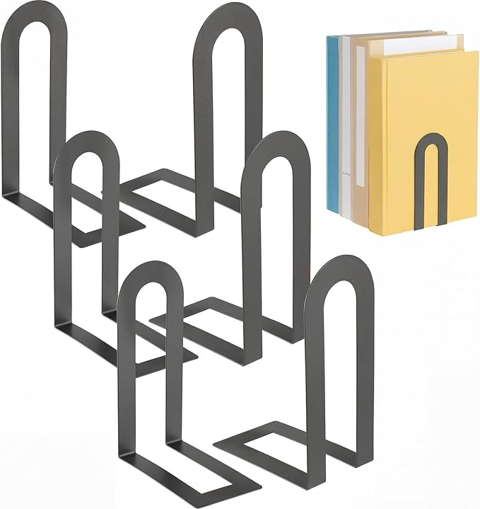 Chunful 6 Pcs Modern Metal Book Ends for Shelves Decorative Small Bookends Book Shelf Organizer Minimalist Design Stopper to Hold Books for Home Office (Gray,5.5 * 3.75 * 2.25inch)