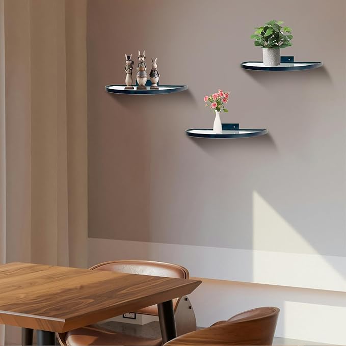 Cityelf Floating Shelves Wall Mounted Wall Decor Iron Glass Hanging Shelf Home Decor Set of 3 Display Ledge Shelves for Living Room Bedroom Office-Black
