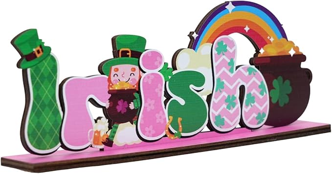 St Patricks Day Decor for Table Irish Themed Decoration Wooden Centerpieces Rustic Farmhouse Sign for Tabletop Home Shelf Office St Patricks Day Party Decoration Pink