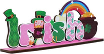 St Patricks Day Decor for Table Irish Themed Decoration Wooden Centerpieces Rustic Farmhouse Sign for Tabletop Home Shelf Office St Patricks Day Party Decoration Pink