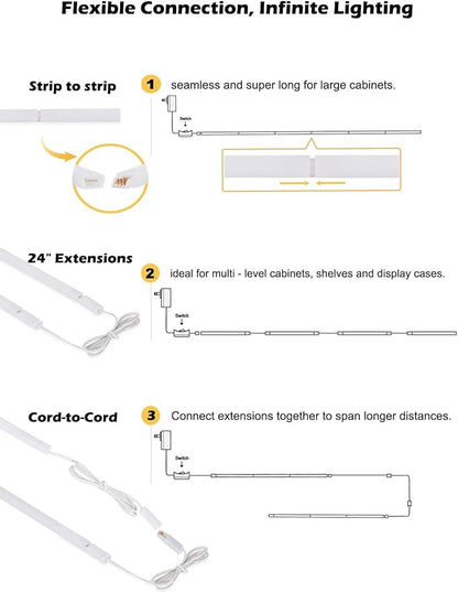 Cefrank LED Under Cabinet Lighting 6-Pack 12 inch Seamlessly Linkable Strip Light Bars for Cabinet, Kitchen, Shelf, Workbench, Cupboard Lighting, 1200 Lumen (Warm White 3000K)
