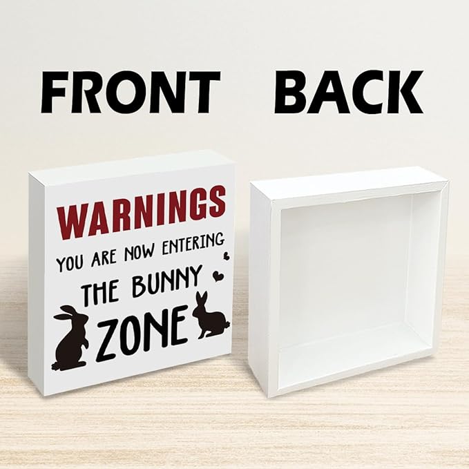 Easter Decorations for Home Funny Bunny Zone Wooden Sign, Warning You Are Now Entering The Bunny Zone Rabbit Decor, Farmhouse Wall Plaque for Bunny Mom Bunny Lover Gift