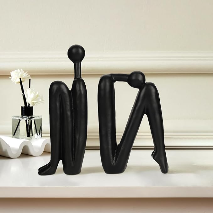 Thinker Cast Iron Bookends, Heavy-Duty Decorative Book End Stoppers for Shelves, Abstract Decor Aesthetic, Smooth Finish Book Holders for Office Decor, 1 Pair/2 Pieces, 9"