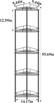 5 Tier Floor Standing Corner Shower Caddy Organizer Shelf with Hooks, Bathroom Shelves Stand Rack, Black