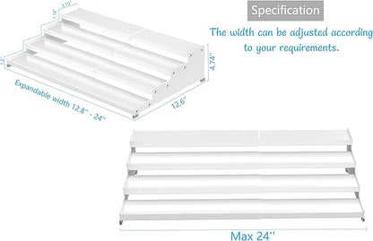 Expandable 4-Tier Step Spice Rack Organizer for Kitchen Cabinet Modern Design and Non Skid Space Saving Storage Shelf for Countertop Cabinets Pantry(1Pack/White)