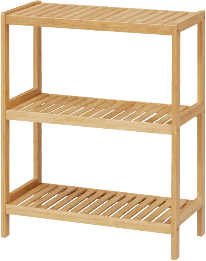 Bamboo Bathroom Shelf, Stand Utility Storage Shelf Multifunctional Bathroom Kitchen Living Room Holder Plant Flower Stand (3-Tier)