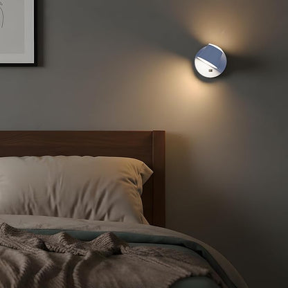 URSOLA Battery Operated Wall Lights Set of Two, LED Rechargeable Battery Wall Sconce with 9000mAh 3CCT and Dimmable Magnetic 360° Rotation Cordless Light for Bedroom（Blue）