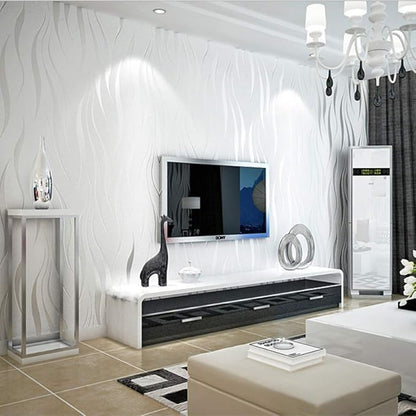 Q QIHANG Simple Fashionable Non-Woven Wallpaper 3D Embossed Three-Dimensional Flocking Foaming Wave Stripes Bedroom Living Room TV Background Wall Shop Decoration20.87 Wx393.7 L Non-Pasted (Cream)
