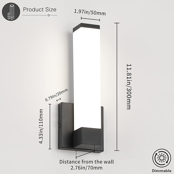 Dimmable Wall Lights for Bedroom Modern Black Indoor LED Hallway Sconces Corner Light 12