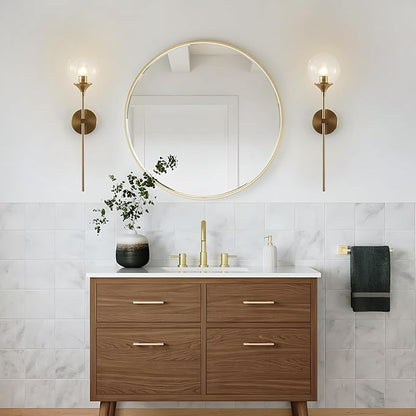 BOKT Glass Globe Wall Sconce Mid Century Modern Glod Wall Light Fixture Bedroom Bedside Bathroom Lighting Brushed Brass Long Pole Nordic Living Room Background Wall Lamp (Clear)