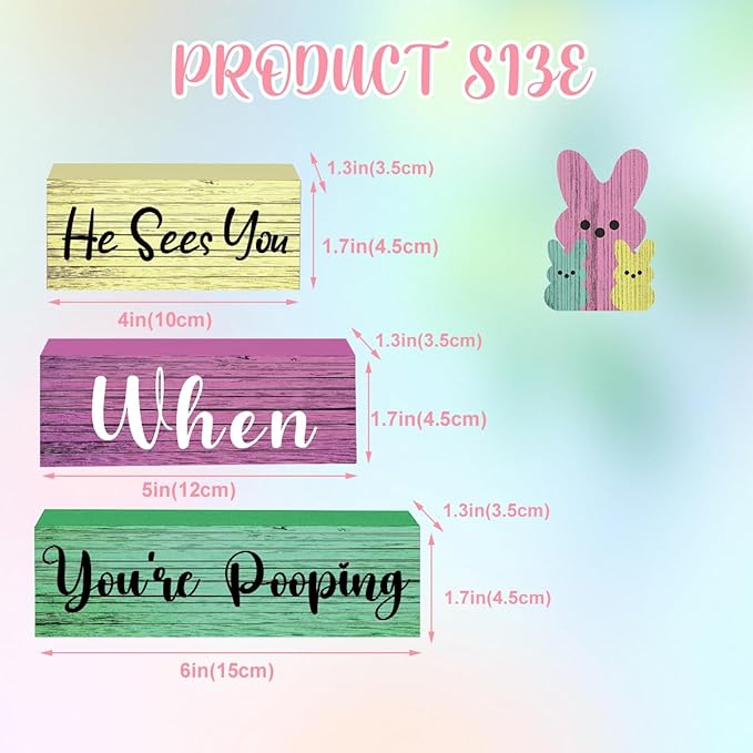 4 Pcs Funny Easter Bathroom Decor Easter Tier Tray Decor He Sees You When You're Sign Rustic Farmhouse Bathroom Decorations for Home Office Toilet Restroom Bunny Sign