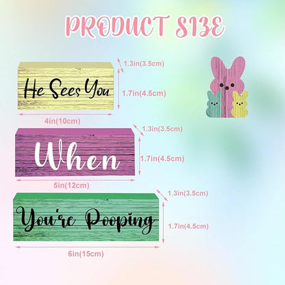 4 Pcs Funny Easter Bathroom Decor Easter Tier Tray Decor He Sees You When You're Sign Rustic Farmhouse Bathroom Decorations for Home Office Toilet Restroom Bunny Sign
