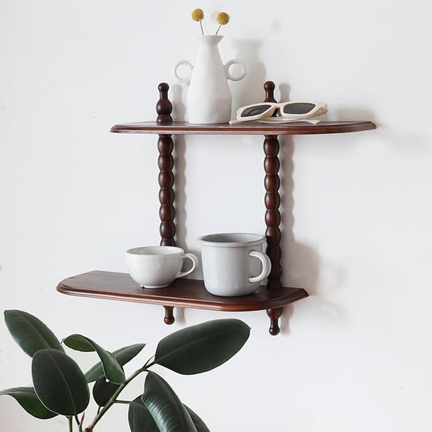 FRIADE 2-Tier Wall Mounted Floating Shelf with Two Roman column ,Decorative Display shelf for Entrance,Bathroom, Bedroom, Living Room, Kitchen,Office (Dark Brown)