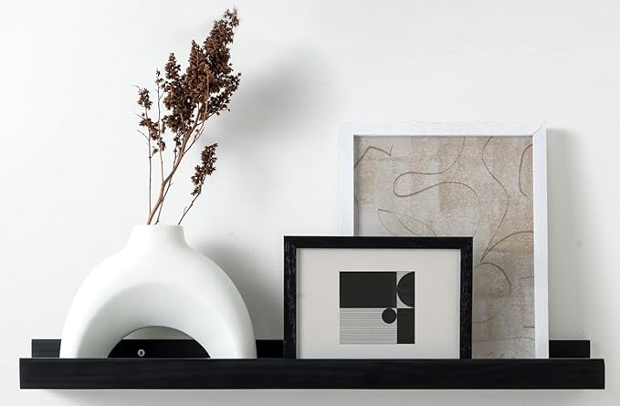 Opposite Wall 35 in Black Pine Wood Wall Mounted Floating Picture Ledge Shelf | Minimalist, Ideal for Bedroom, Kitchen, Bathroom, Office, Easy Installation, Mounting Hardware Included