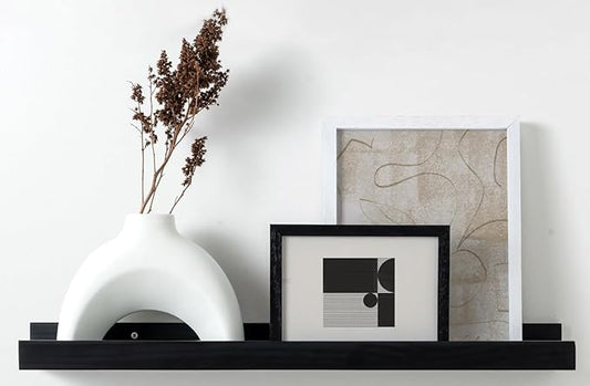 Opposite Wall 35 in Black Pine Wood Wall Mounted Floating Picture Ledge Shelf | Minimalist, Ideal for Bedroom, Kitchen, Bathroom, Office, Easy Installation, Mounting Hardware Included