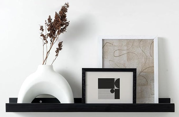 Opposite Wall 35 in Black Pine Wood Wall Mounted Floating Picture Ledge Shelf | Minimalist, Ideal for Bedroom, Kitchen, Bathroom, Office, Easy Installation, Mounting Hardware Included