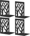 Bookends 4 Pieces, Tree Design Modern Metal Bookends for Shelves, Black Tree Book Ends Decorative Book Organizer for Desk, Decorative Shelve Book Stopper for Home Office