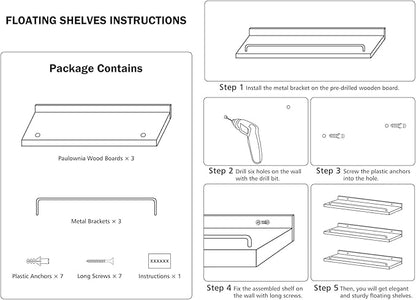Floating Shelves for Wall Decor, Grey and Gold Shelves for Bathroom, Living Room, Bedroom, Picture Frames, Plants, Kitchen (Set of 3)