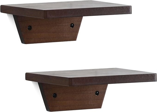 PHOENANCEE Small Floating Shelves,Trapezoid Wall Shelf for Speaker Table Lamp Plants Display,Decorative Wood Ledges Chic for Living Room,Bedroom,Kitchen,Office,Pine,8x6 Inch,2 Pack(Walnut)