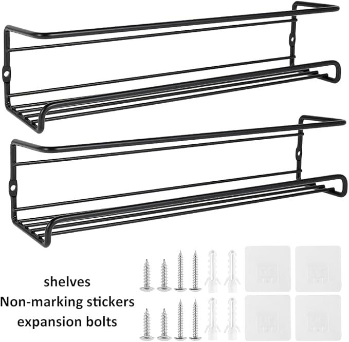 4 Pack Spice Rack Organiser Hanging Spice Shelves Carbon Steel Wall Mount Spice Rack Kitchen Storage Racks Storage Spices and Condiments Spice Jars for Kitchen Cabinet Cupboard Pantry Door