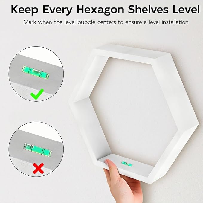 CADUKE Hexagon Floating Shelves Set of 3, White Wooden Hexagon Shelves for Wall Decor, Modern Honeycomb Floating Hanging Shelf, Decorative Wall Organizer for Living Room, Bedroom, Bathroom
