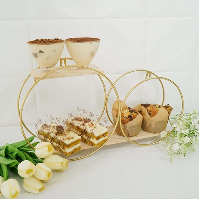 Efavormart 2-Tier Geometric Floating Shelf, Wall Hanging Shelves with Gold Double Hoop Design - 10" H x 18" L for Living Room, Bedroom, Kitchen, Bathroom, Study Room, Garden Sheds, Wall Decoration