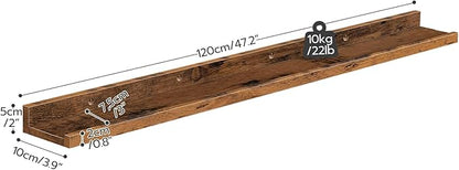 HOOBRO Floating Shelves, Wall Shelf Set of 3, 47.2 Inches Hanging Shelf with Raised Edge and Invisible Brackets, for Bathroom, Bedroom, Kitchen, Office, Living Room Decor, Rustic Brown BF92BJ01