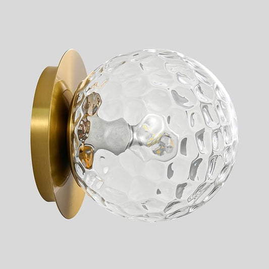 Modern Glass Globe Wall Sconce: Gold Spherical Sconces Light with Hammered Clear Glass Shade - Small Brass Vanity Single Ball Lights Fixture - Contemporary Wall Mounted Lamp for Bedroom Living Room
