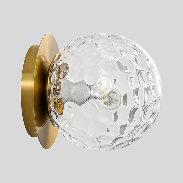 Modern Glass Globe Wall Sconce: Gold Spherical Sconces Light with Hammered Clear Glass Shade - Small Brass Vanity Single Ball Lights Fixture - Contemporary Wall Mounted Lamp for Bedroom Living Room