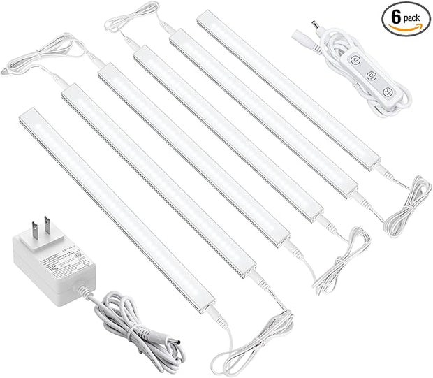 ASOKO Dimmable Led Under Cabinet Lighting for Kitchen - 6 Pcs 12 inches Linkable Led Counter Light Bars, Cold White 5000K,DC24V,18W