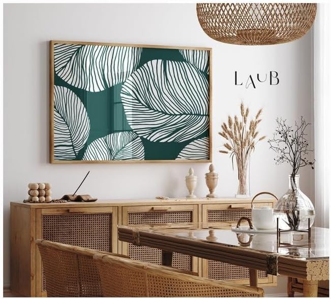 Nationcog Green Botanical Leaf Wall Art, Abstract Line Floral Poster, Scandinavian Japandi Style Decor, Minimalist Plant Artwork for Kitchen or Living Room Gift (Unframed) (16x24)