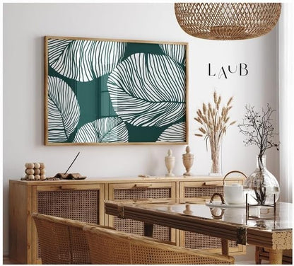 Nationcog Green Botanical Leaf Wall Art, Abstract Line Floral Poster, Scandinavian Japandi Style Decor, Minimalist Plant Artwork for Kitchen or Living Room Gift (Unframed) (20x30)